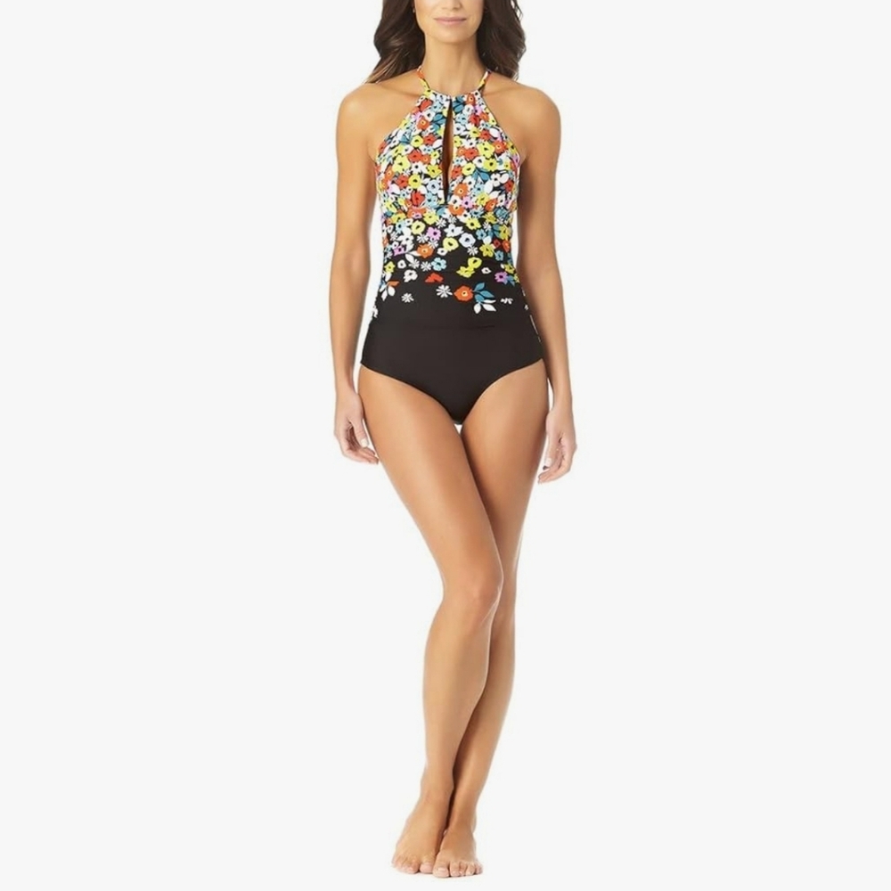 NWT Anne Cole Multi Color Floral Halter One-Piece Swimsuit Size 6